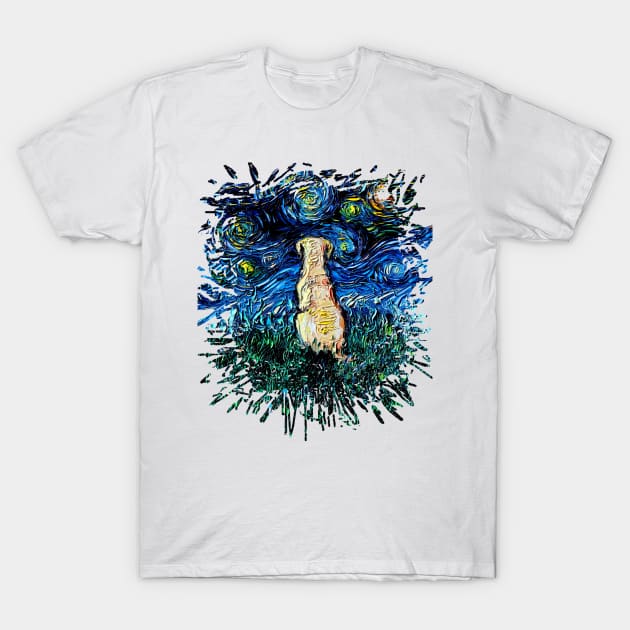 Yellow Labrador Night (splash version) T-Shirt by sagittariusgallery